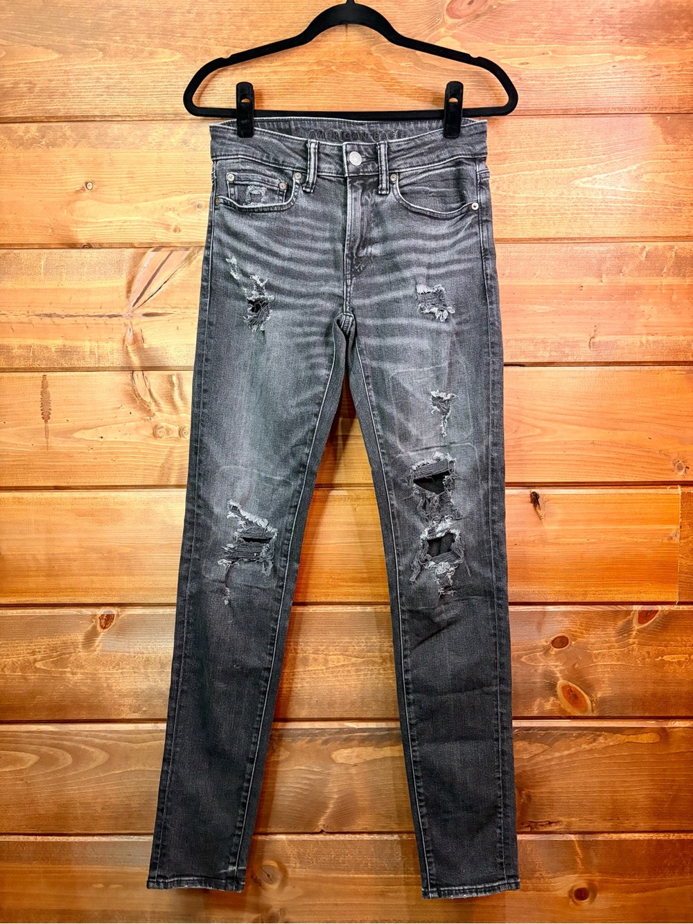 American Eagle Outfitters Women’s Ripped Skinny Jeans - Washed Black Size 28 💕🖤